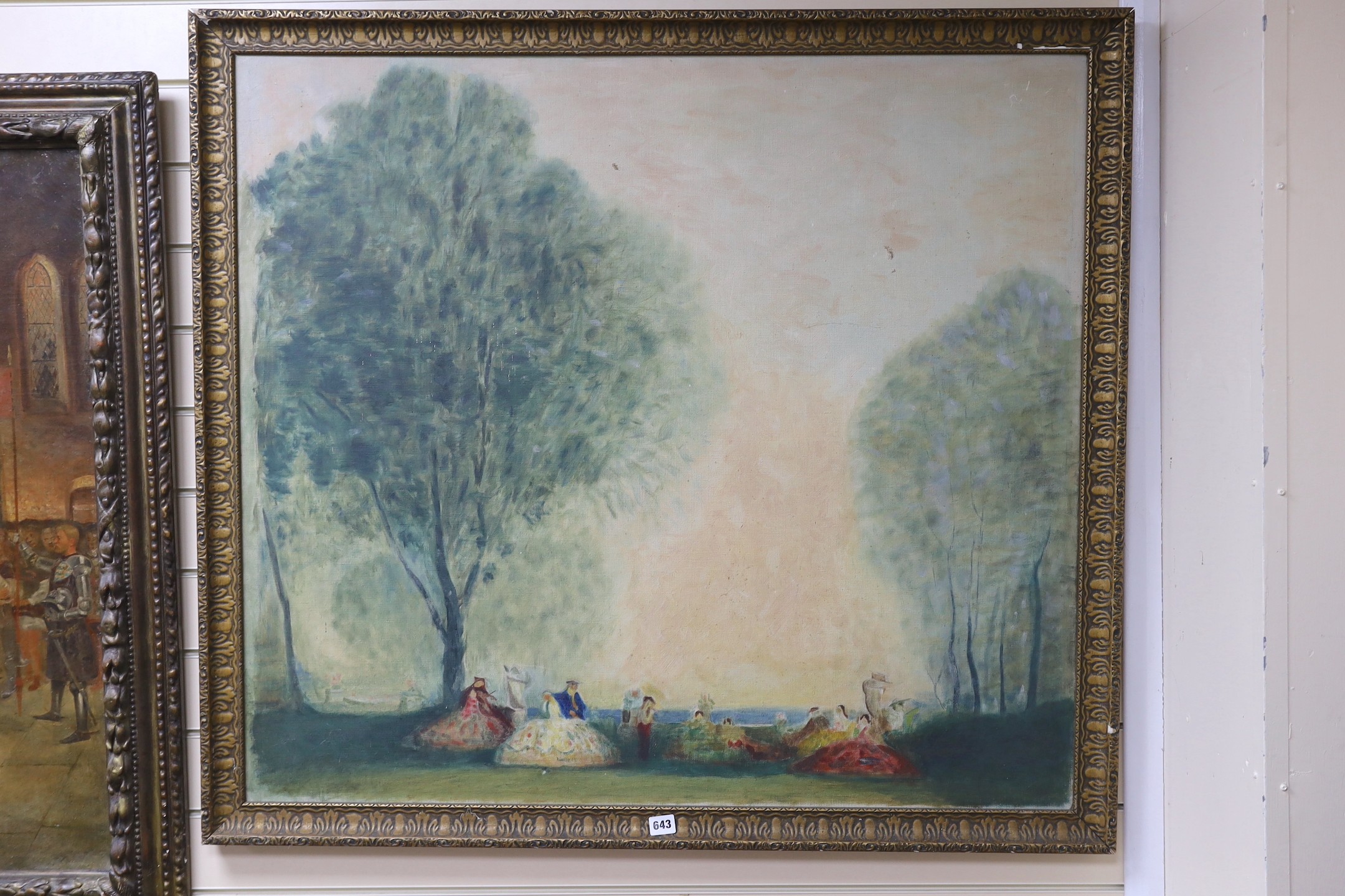 Attributed to William George Robb (1872-1940), oil on canvas, Sketch of figures in parkland, 90 x 101cm